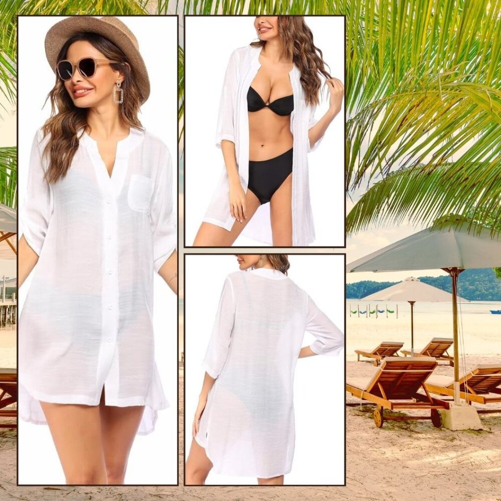 NEW with TAGS Ekouaer Swimsuit Cover Up in White (size M)